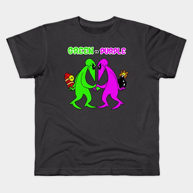 Green vs Purple Kids T-Shirt by mikehalliday14